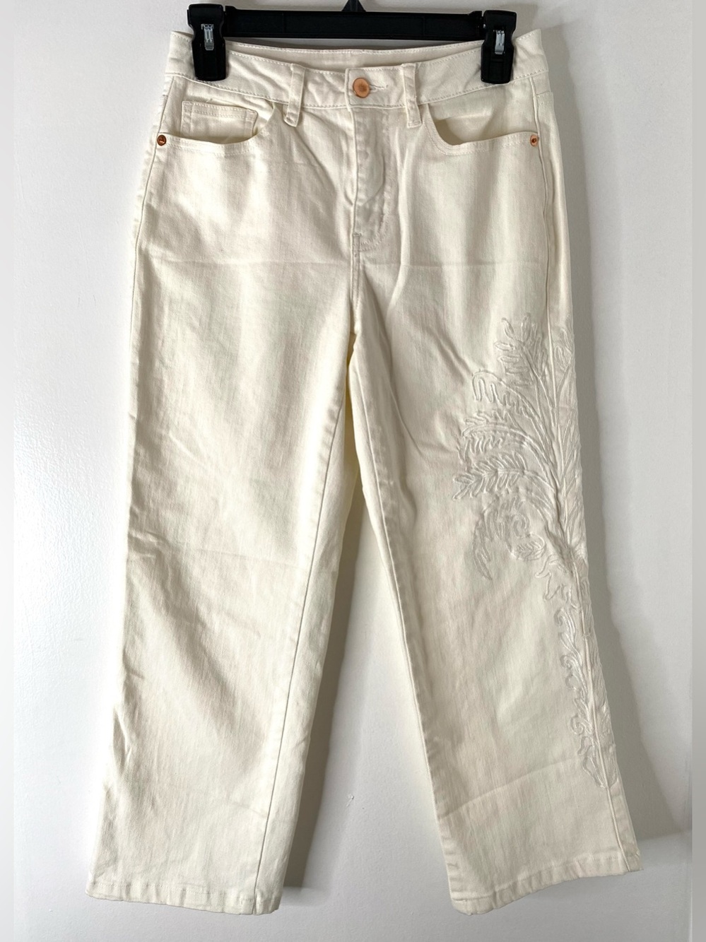 Lascana Ivory Embroidered Ankle Jeans Relaxed Stretch Denim